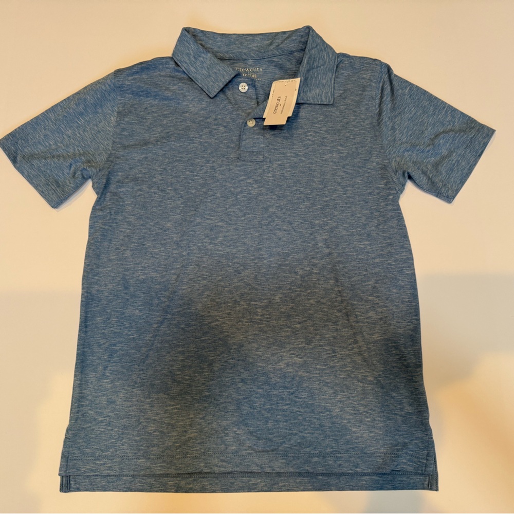 NWT Heathered Blue Boys Crewcuts Active Polo Shirt Size L
